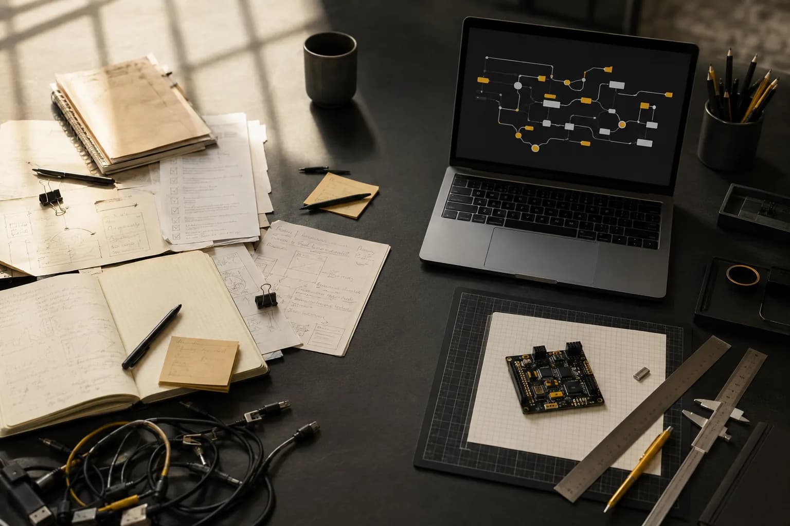 A worktable moving from scattered manual processes to a clear engineered workflow