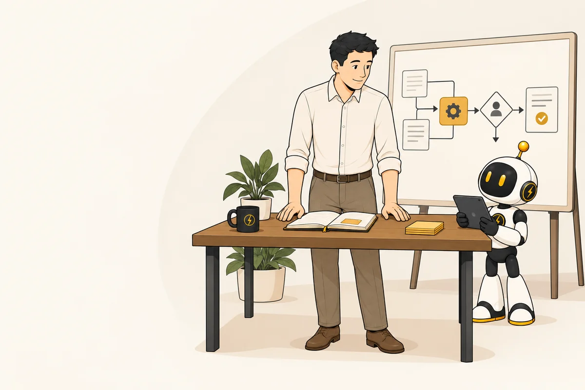 An operator and Soku planning a workflow with a human review step